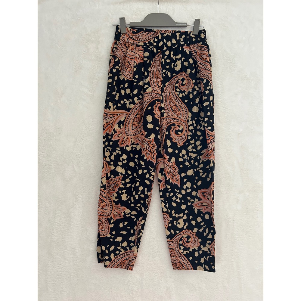 Who What Wear Womens XS Paisley Spotted Print Cotton Pull On Pants Black Orange